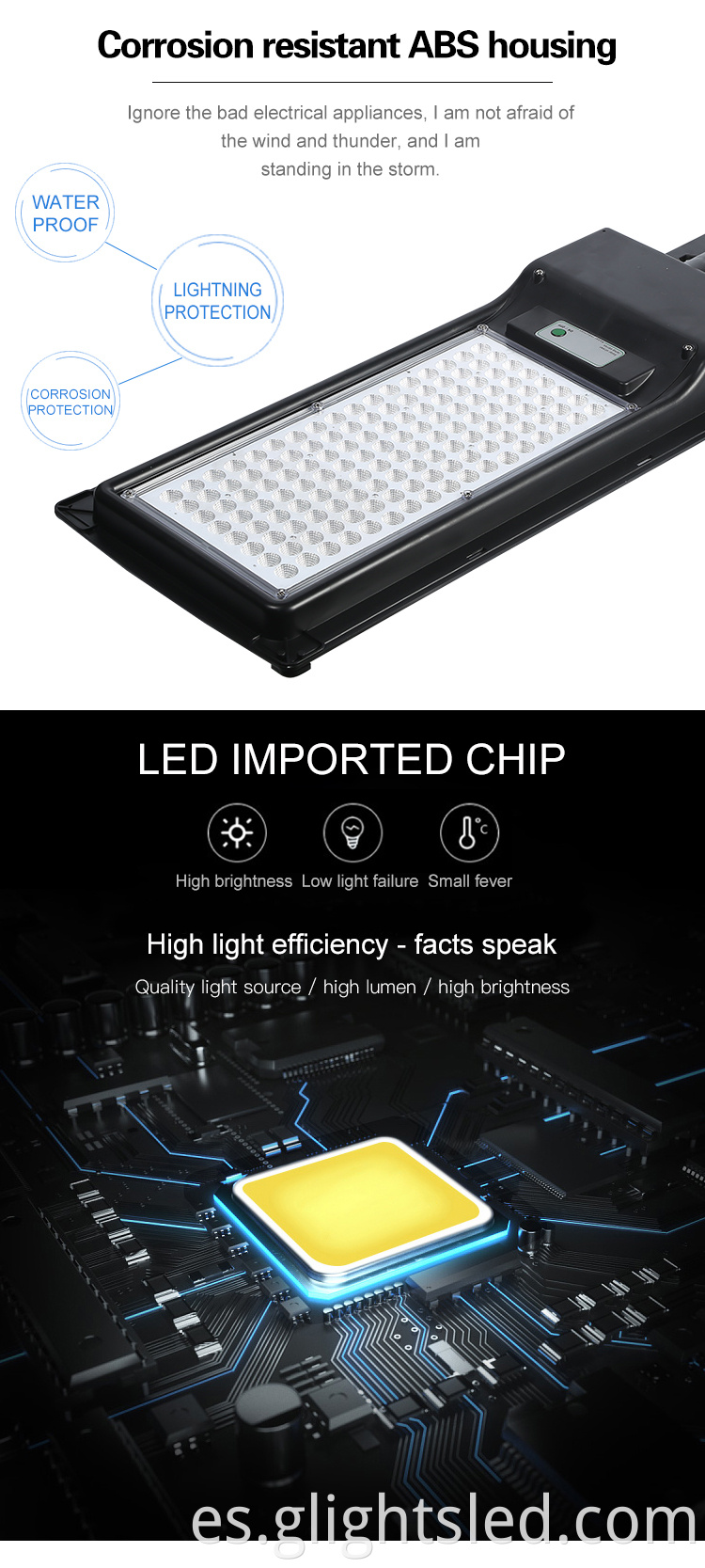 ABS impermeable al aire libre ip65 smd 80w 120w todo en una lámpara de carretera solar led integrada